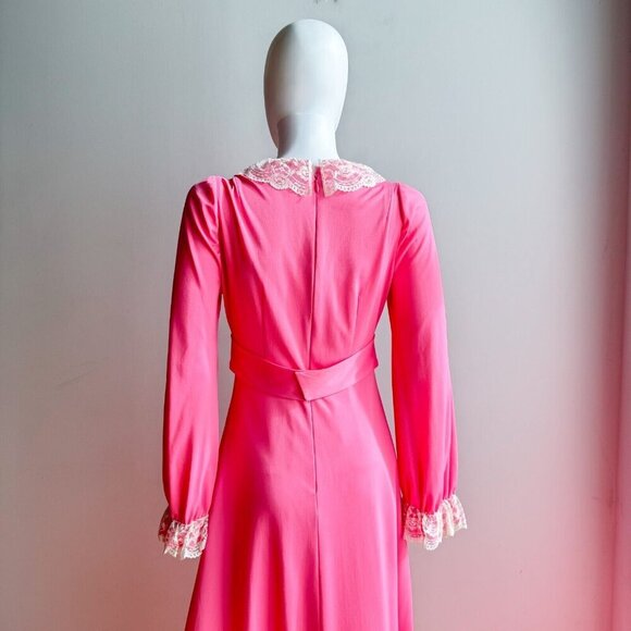 Vintage Barbie Pink Lace Detail Empire Waist A Line Maxi Dress S - Picture 6 of 9